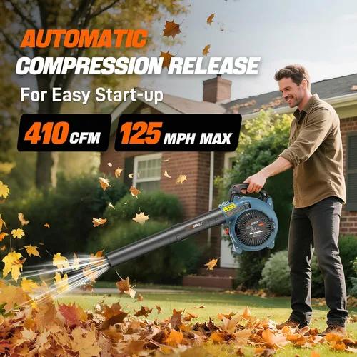 Miniatura 5 de SENIX 4QL Soplador de hojas portátil a gas de 4 ciclos de 26.5 cc para limpieza del cuidado del césped, hasta 410 CFM y 125 MPH, peso ligero, mango
