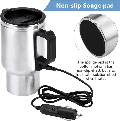 Miniatura 4 de Hervidor de té eléctrico, hervidor eléctrico para automóvil, 12 V 15.2 fl oz, taza de calefacción eléctrica de viaje en el automóvil, calentador