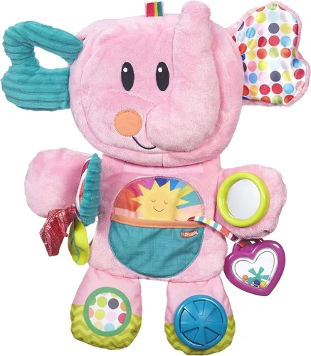 Playskool Fold 'n Go Elefante de peluche para bebés de 3 meses en adelante, color rosa (exclusivo de Amazon)