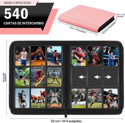 Miniatura 2 de Paquete de 30 carpetas de tarjetas con 9 bolsillos, carpeta de tarjetas coleccionables con cremallera premium, 540 álbumes de almacenamiento de Rosa