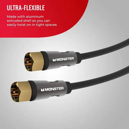 Miniatura 5 de Monster Essentials - Cable coaxial RG-6 con conector de cable coaxial F-Pin chapado en oro, cable de Internet de alta velocidad con cubierta