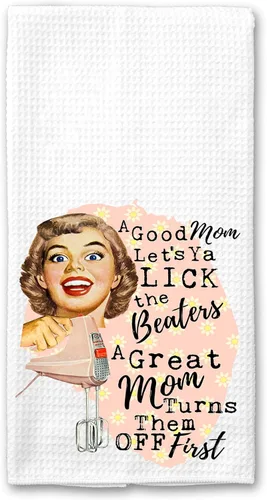 Good Moms let their Kids Lick the Beaters, Great Moms Turn them Off First Funny Vintage 1950's Housewife Pin-up Girl Waffle Weave Toalla de