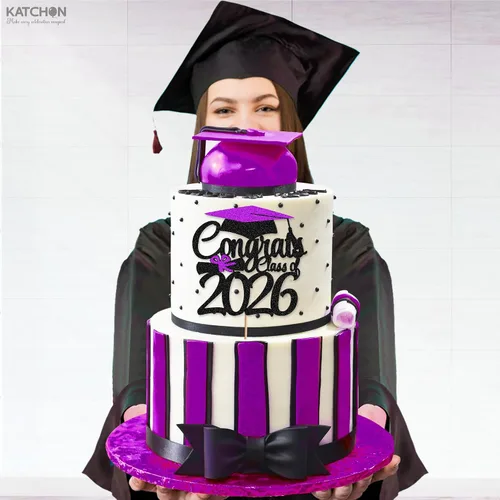 Miniatura 6 de Decoraciones de graduación 2026, decoración de pastel de graduación con purpurina 2026 – Decoración de pastel de felicitaciones graduadas Negro