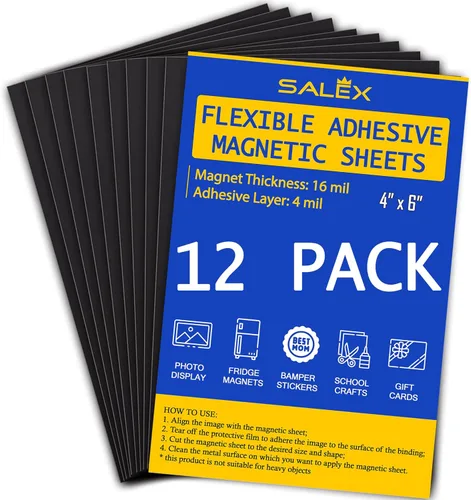 Hojas magnéticas con respaldo adhesivo para manualidades, paquete de 12 unidades. Imanes fuertes para manualidades de 4 x 6 pulgadas para hacer