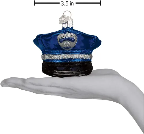 Miniatura 3 de Old World Christmas Adorno de Cristal Soplado de Gorra de Oficial de Policía para Árbol de Navidad, Decoración Navideña Artesanal, Colección