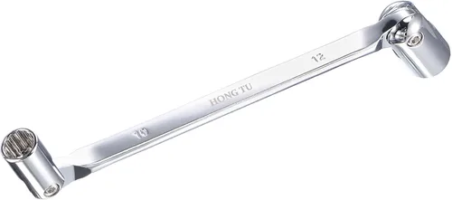 uxcell Llave de cabeza flexible de 12 puntos, extremo de caja giratoria doble métrica de 0.394 in x 0.472 in, rotación CR-V de 180 grados para
