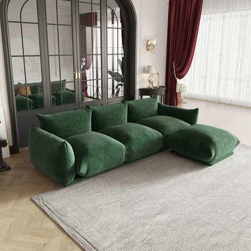 Miniatura 22 de JACH Otomana Cómoda de Estilo Moderno de Mediados de Siglo, Reposapiés de Sofá de Chenilla con Cojín Grueso, Muebles Taburete de 26" para Espacios