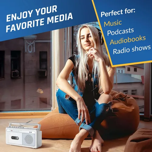 Miniatura 4 de KLIM Reproductor de casetes portátil y grabadora de cinta, Boombox con radio AM/FM, USB, Bluetooth, altavoz y conector para auriculares, funciona