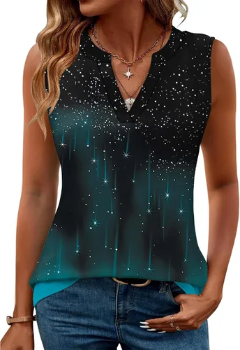 Miniatura 37 de Romanstii Camisas sin mangas para mujer, estilo casual, de verano, cuello en V, blusas elegantes, túnica
