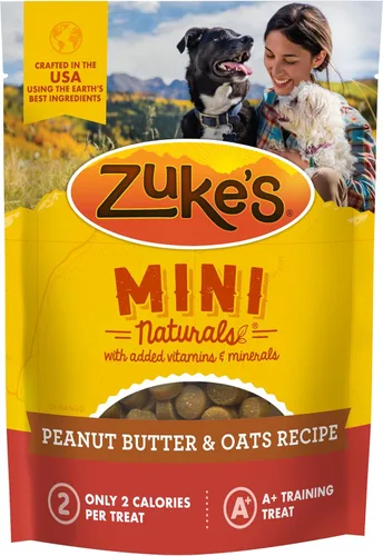 Zuke's Mini Naturals Premios para entrenamiento de perros, masticables y suaves, con mantequilla de maní y avena.