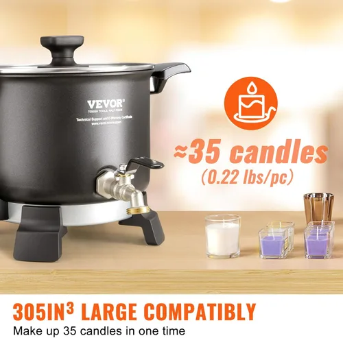 Miniatura 3 de VEVOR Derretidor de cera de 5 litros para hacer velas, olla eléctrica grande para derretir cera con boquilla fácil de verter, control de temperatura