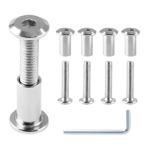 Miniatura 28 de 10 pares (20 piezas) M6 x 0.630 in Tornillo hexagonal con llave Allen, pernos de conector plateados para muebles, tornillos avellanados M6, tuercas