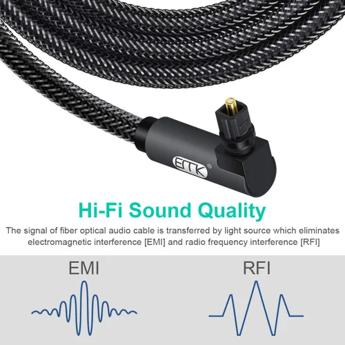Miniatura 6 de EMK Cable óptico Toslink de 90 grados con enchufe giratorio de 360 grados, cable de fibra óptica S/PDIF Toslink macho a macho para cine en casa