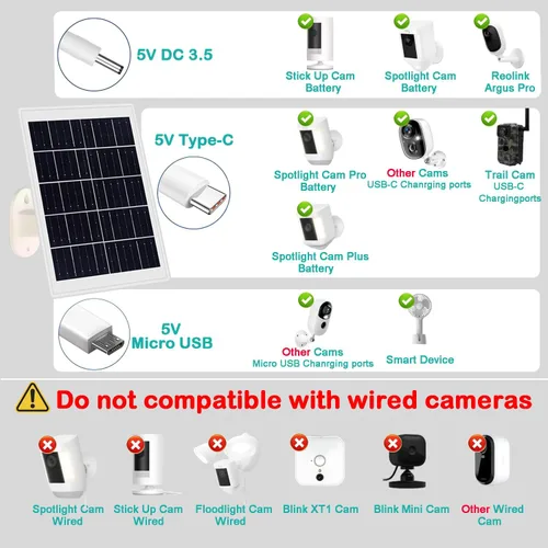 Miniatura 5 de Panel solar de 8 W integrado con batería de 12000 mAh para cámara de seguridad al aire libre, panel de cargador de enchufe 3 en 1