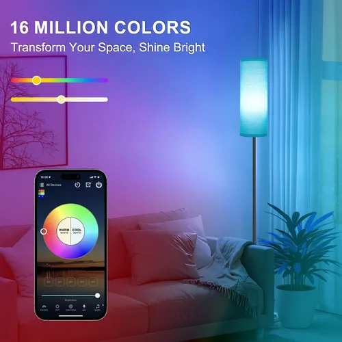 Miniatura 2 de FRIDEKO HOME Lámpara de pie, iluminación ambiental que cambia de color para sala de estar, dormitorio, lámpara de pie con aplicación y control