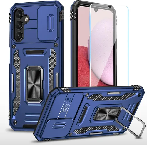Miniatura 12 de SunStory Funda para teléfono Galaxy A14 5G [grado militar] con protector de pantalla HD, cubierta de cámara deslizante, soporte y material negro