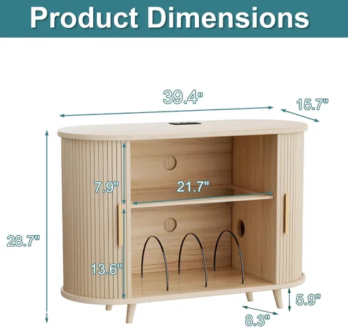 Miniatura 2 de Soporte para tocadiscos, gabinete de almacenamiento de discos de 39 pulgadas con estación de carga y puertos USB, soporte para tocadiscos