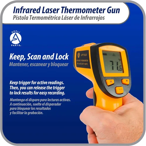 Miniatura 5 de Appli Parts APTT-DLD Pistola de termómetro infrarrojo: versátil herramienta de medición de temperatura láser para cocinar, HVAC, diagnóstico