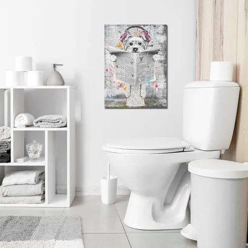 Miniatura 3 de ENTANUB Arte de Pared de Perro para Baño, Divertido Cuadro de Lienzo de Animales para Dormitorio, Decoración de Imágenes en Blanco y Negro