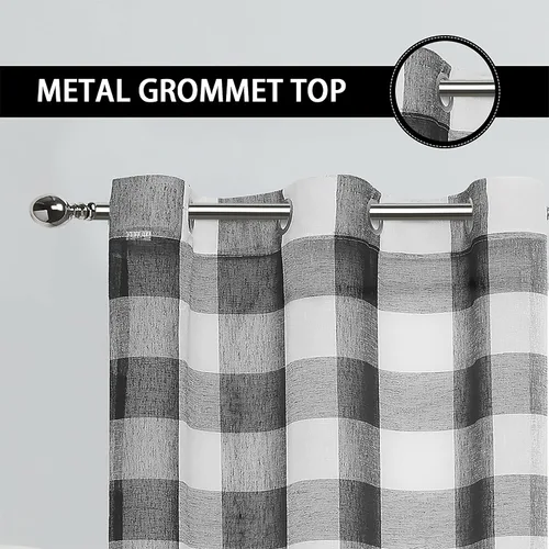 Miniatura 2 de Cortinas cortas de cuadros de búfalo en blanco y negro, de 63 pulgadas de largo, con paneles para ventana, estilo granja, para sala de estar