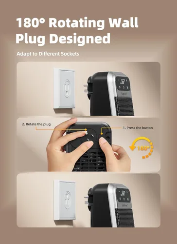 Miniatura 4 de Brightown Calentador enchufable de 800 W con control remoto, calentador de espacio de salida con pantalla LED táctil, pequeños calentadores de pared