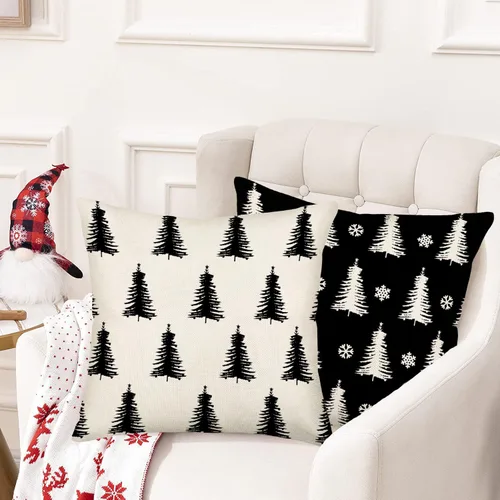 Miniatura 3 de Fundas de almohada decorativas para árbol de Navidad en blanco y negro de 16 x 16 pulgadas, juego de 2 fundas de almohada con diseño de árboles