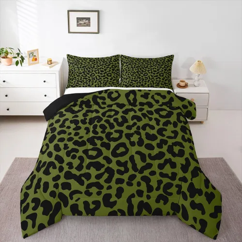 Miniatura 35 de Erosebridal Juego de edredón con estampado de leopardo, tamaño individual para niños, edredón de guepardo occidental, negro y gris, juego de ropa