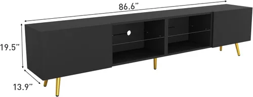 Miniatura 2 de Bonzy Home Soporte de TV de 86 pulgadas, moderno centro de entretenimiento para TV de 75 pulgadas, mesa consola de televisión con gabinetes de Negro