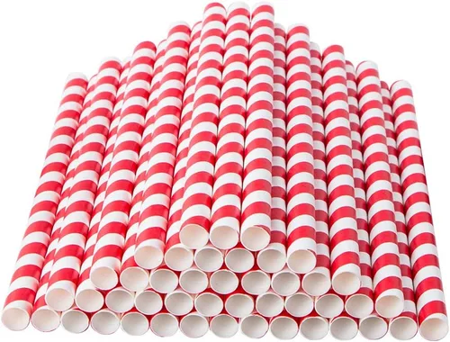 Miniatura 2 de Webake Smoothie Pajitas biodegradables de papel de 0.4 pulgadas de ancho, paquete de 100 pajitas de beber grandes a rayas rojas, grandes pajitas