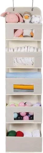 Miniatura 6 de MAX Houser Organizador para colgar sobre la puerta con 5 estantes y 2 ganchos de metal, organizador de almacenamiento de pared con 5 bolsillos