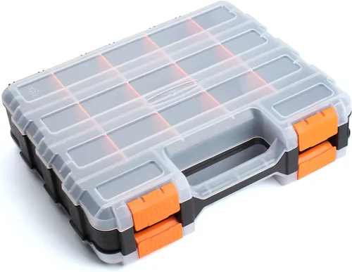 Caja de herramientas de plástico, organizador de herramientas de doble cara, caja de herramientas para piezas pequeñas, organizador de herramientas