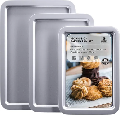Miniatura 8 de HONGBAKE Juego de bandejas de cerámica para hornear, bandeja de galletas para horno, juegos de utensilios para hornear con agarres más anchos