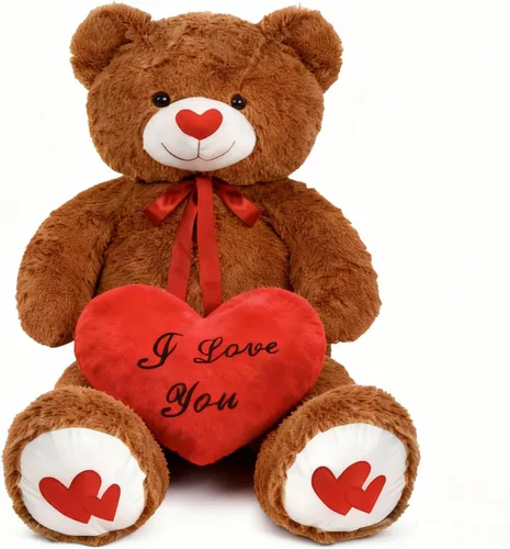 Miniatura 12 de Oso de peluche gigante de 43.3 pulgadas con almohada de corazón suave, animal de peluche, regalo del día de San Valentín (azul, 43.3 pulgadas)