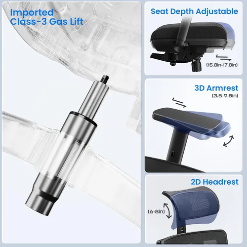Miniatura 6 de OdinLake L2 Ergo PRO 633 - Silla de oficina ergonómica con reposapiés, profundidad de asiento ajustable, reposabrazos 3D y soporte lumbar, respaldo