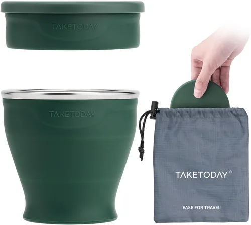 Miniatura 14 de TakeToday 2PCS Collapsible Travel Cup 8 oz - Silicone Foldable Water Cup, BPA-Free with Lid & Waterproof Bag - Drinking Cup Set for Camping