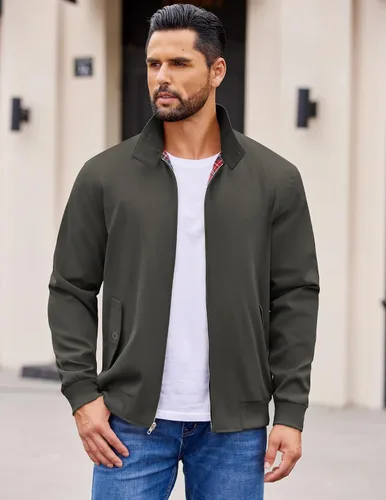 Miniatura 3 de COOFANDY - Chaquetas ligeras para hombre, chaqueta casual de estilo cortavientos con cremallera, cuello parado, chaqueta de golf elegante