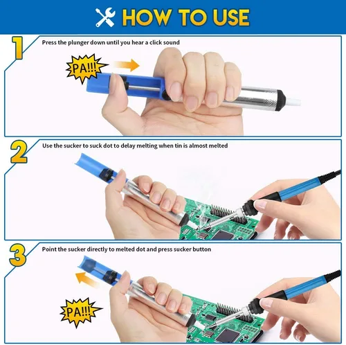 Miniatura 6 de Teenitor Soldadura Soldador Desoldador Bomba de Vacío Herramienta de Eliminación de Soldadura 3pcs/Pack Bomba de Desoldadura Herramienta de Soldadura