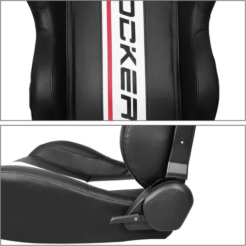 Miniatura 4 de IKON MOTORSPORTS, Asientos universales para vehículos de carreras con deslizadores dobles, de piel sintética negra con rayas blancas, reclinable