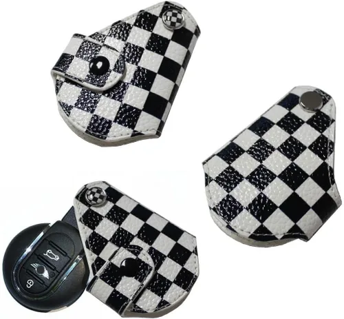 Miniatura 2 de iJDMTOY Funda para llavero con diseño a cuadros y negro y blanco compatible con Mini Cooper R55 R56 R57 R58 R59 R60 R61 F55 F56