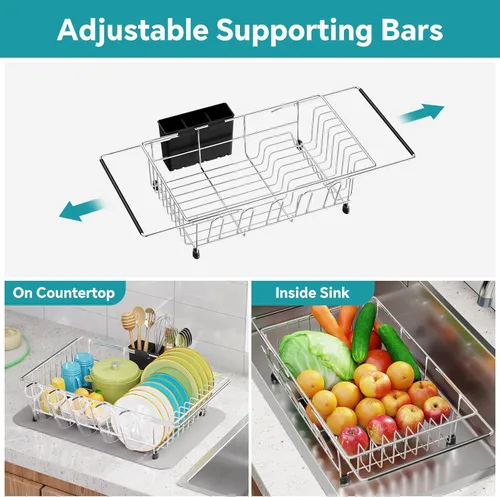 Miniatura 6 de Simple Trending Escurridor de platos ajustable en el fregadero, escurridor de platos para cocina pequeña, encimera interior del fregadero, sobre