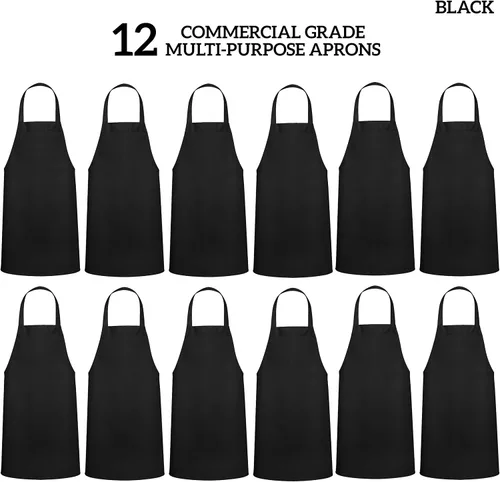 Miniatura 3 de Green Lifestyle - Juego de 12 delantales unisex, color negro, lavables a máquina, para cocina, manualidades, barbacoa, dibujo, exteriores