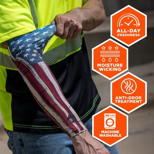 Miniatura 4 de Ergodyne Par de mangas de protección solar unisex para adultos Bandera estadounidense