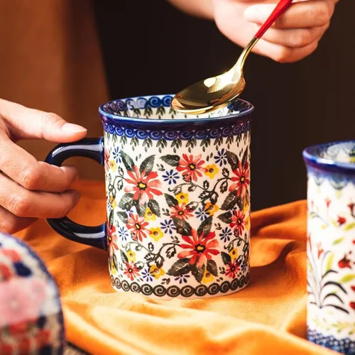 Miniatura 2 de Taza de café de cerámica, 14 onzas, tazas de té de cerámica pintadas a mano con diseño único para bebidas calientes o frías (hierba de arándanos)