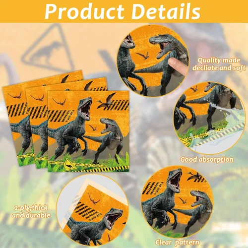 Miniatura 4 de 96 piezas de dinosaurios suministros para fiestas, platos de papel, servilletas, dinosaurios, fiesta temática, cumpleaños, cena, postre, decoración