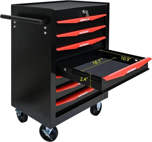 Miniatura 4 de Carro de herramientas con 7 cajones con ruedas, cofre de almacenamiento de herramientas con ruedas multifuncional, organizador de cajones con ruedas