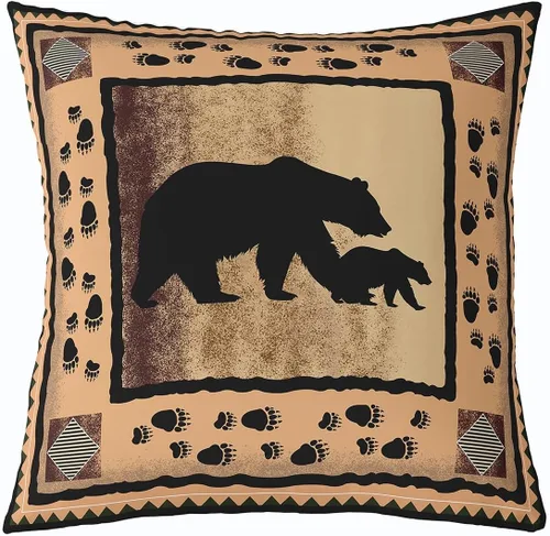 Miniatura 13 de Cartoon Bear Pillow Cover Cute Wild Animal Paw Print Cushion Cover for Kids Boys Girls Teens Jungle Pine Trees Silhouette Cabin Pillow Case for
