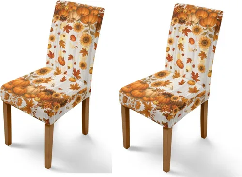 Miniatura 20 de Rnyleeg Thanksgiving Chair Covers for Living Room No Arms Turkey Pumpkin Stretch Dining Chair Covers Set of 6 Soft Washable Kitchen Chair Protector