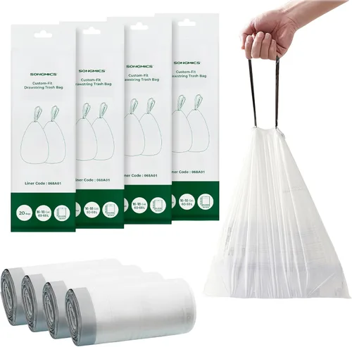 SONGMICS Bolsas de basura con cordón, bolsas de basura para cocina, fáciles de arrancar, paquete sin caja, para botes de basura de 18 galones (68