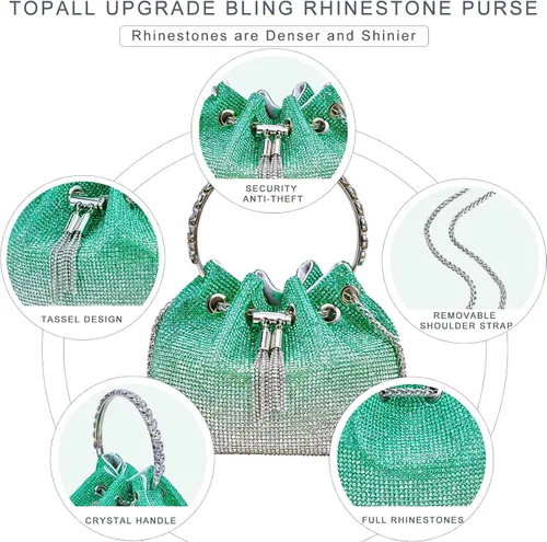 Miniatura 2 de TOPALL Bolso de noche con diamantes de imitación para mujer, bolso de mano plateado con diamantes brillantes para mujer, fiesta, club, boda, baile