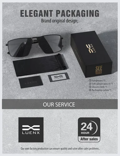 Miniatura 7 de LUENX Gafas de sol rectangulares de aviador para hombre, lentes polarizadas cuadradas con protección UV 400